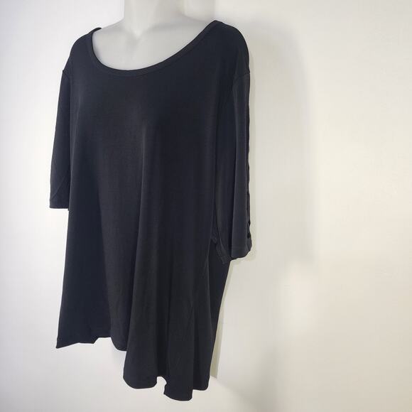 Susan Graver Women Liquid Knit Scoop Neck Top 1X Split Sleeve Detail A224317 - Picture 3 of 8